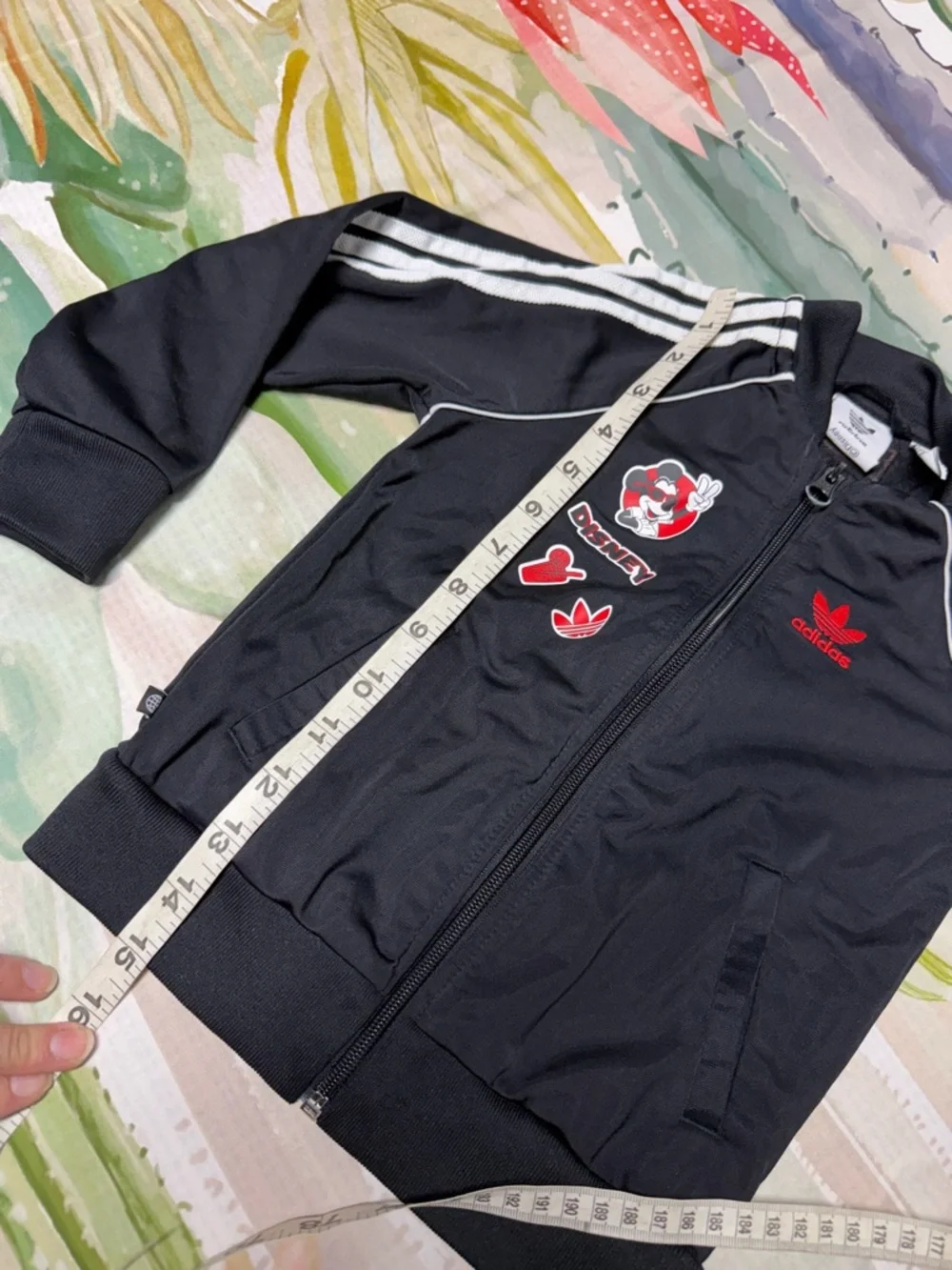 adidas Disney Black Track Jacket White Stripes and Red Accents 3T zipper front